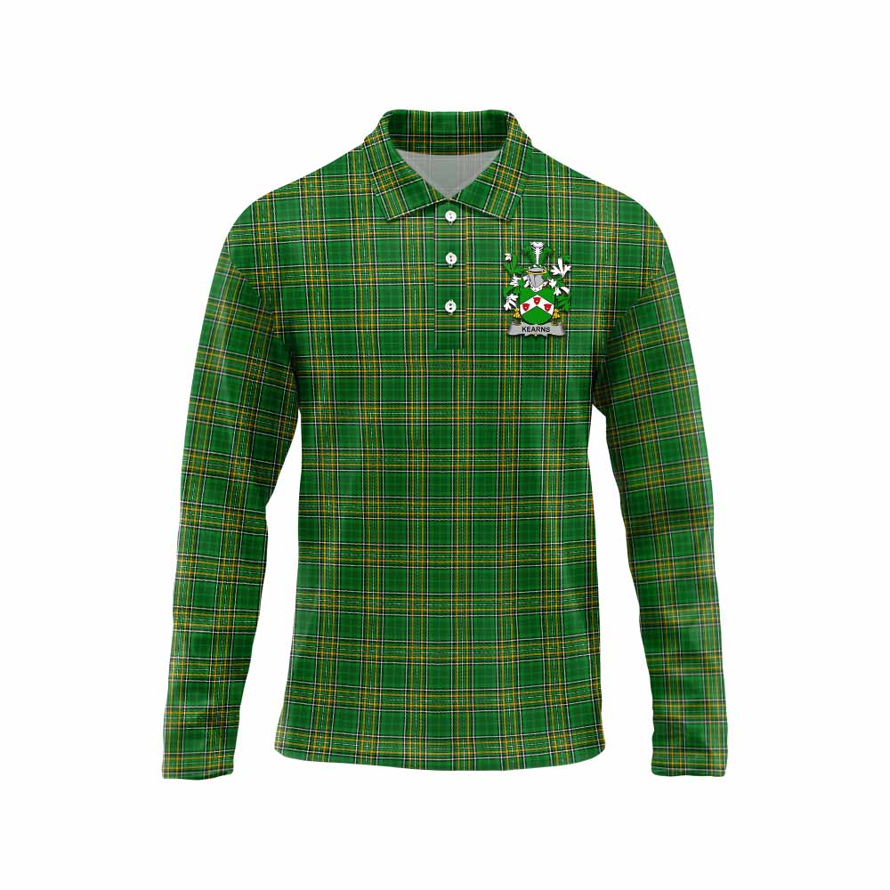 Kearns Irish Clan Tartan Long Sleeve Polo Shirt with Coat of Arms