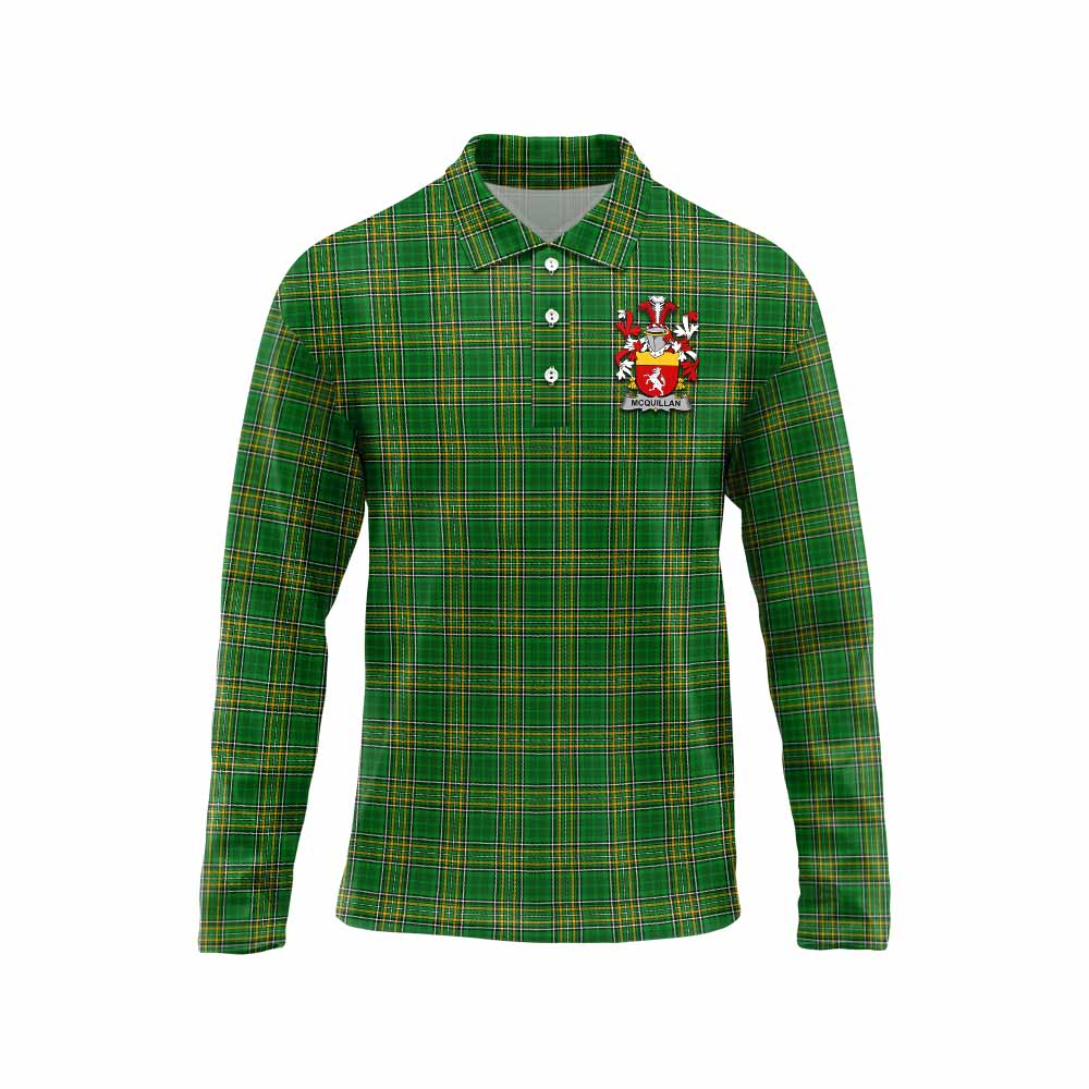 McQuillan Irish Clan Tartan Long Sleeve Polo Shirt with Coat of Arms