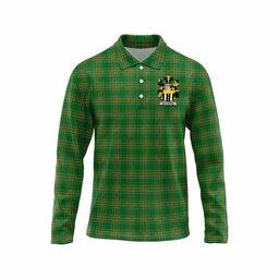 Kelleher Irish Clan Tartan Long Sleeve Polo Shirt with Coat of Arms