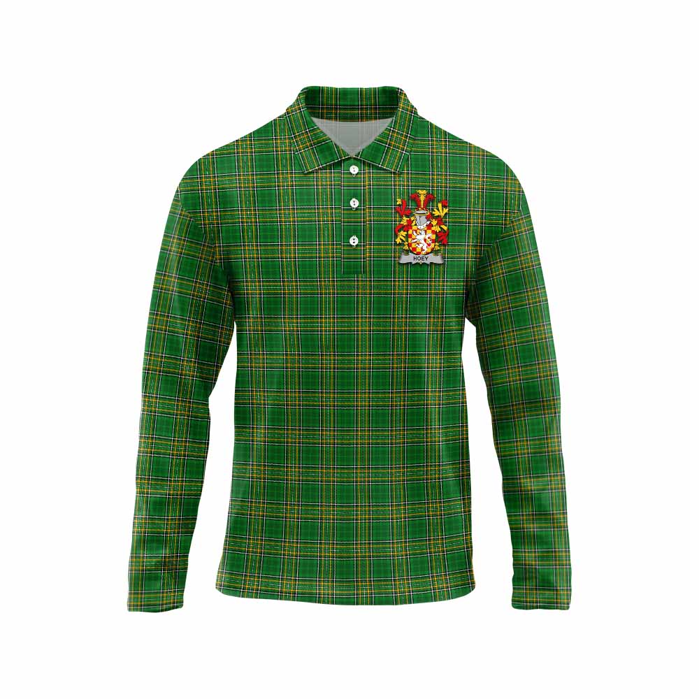 Hoey Irish Clan Tartan Long Sleeve Polo Shirt with Coat of Arms