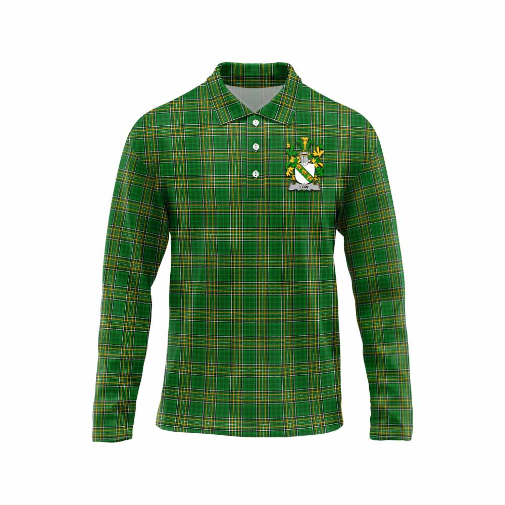 Low Irish Clan Tartan Long Sleeve Polo Shirt with Coat of Arms