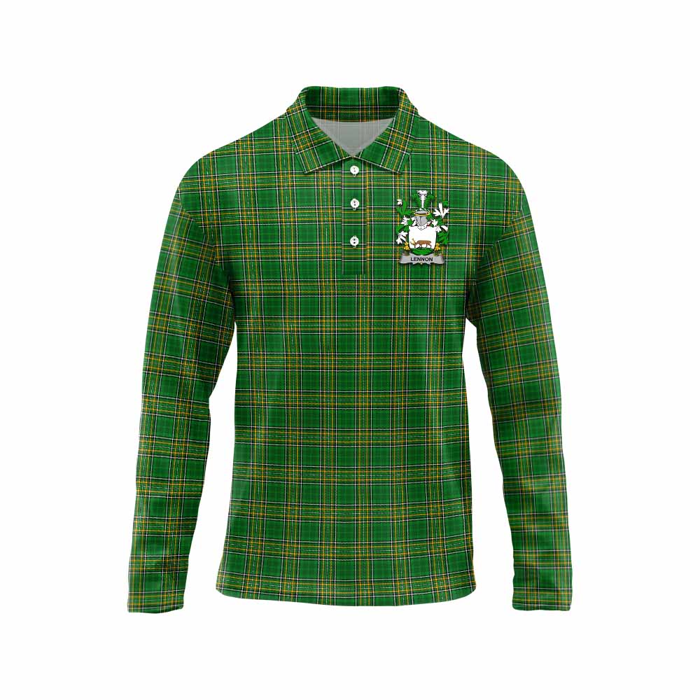 Lennon Irish Clan Tartan Long Sleeve Polo Shirt with Coat of Arms