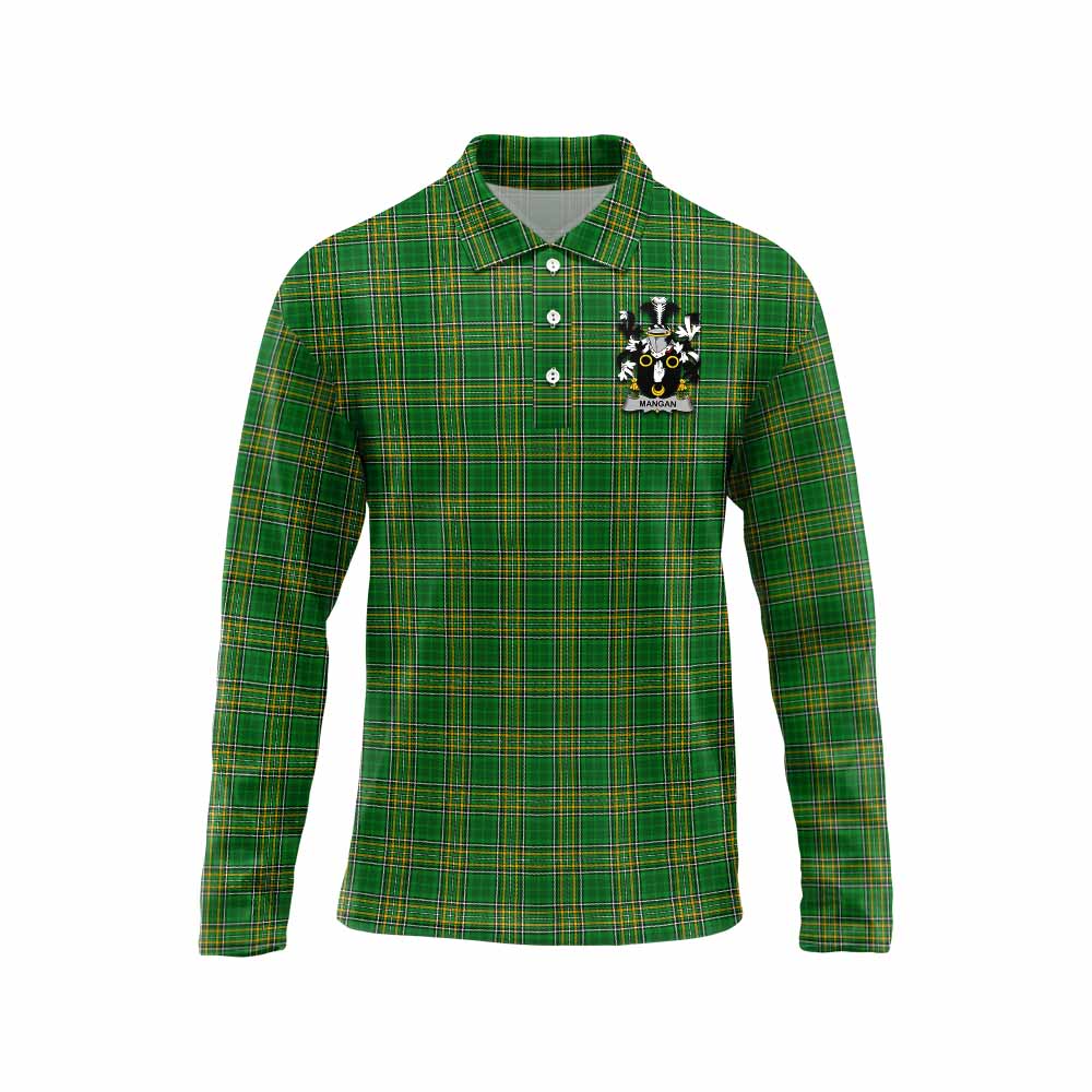 Mangan Irish Clan Tartan Long Sleeve Polo Shirt with Coat of Arms