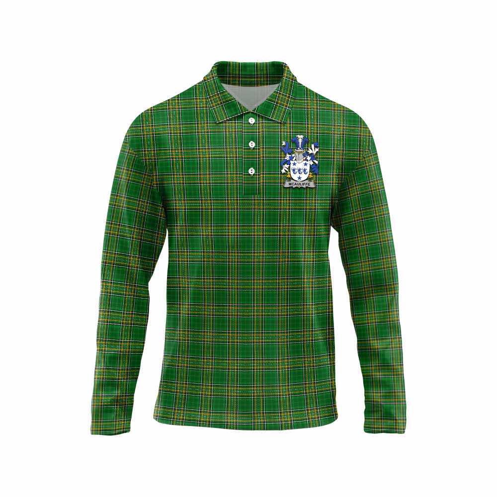 McAuliffe Irish Clan Tartan Long Sleeve Polo Shirt with Coat of Arms