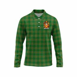 Keevan Irish Clan Tartan Long Sleeve Polo Shirt with Coat of Arms