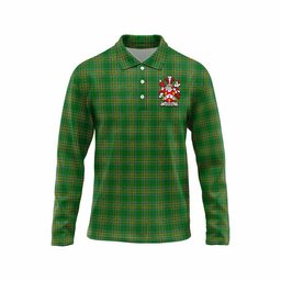 Hughes Irish Clan Tartan Long Sleeve Polo Shirt with Coat of Arms