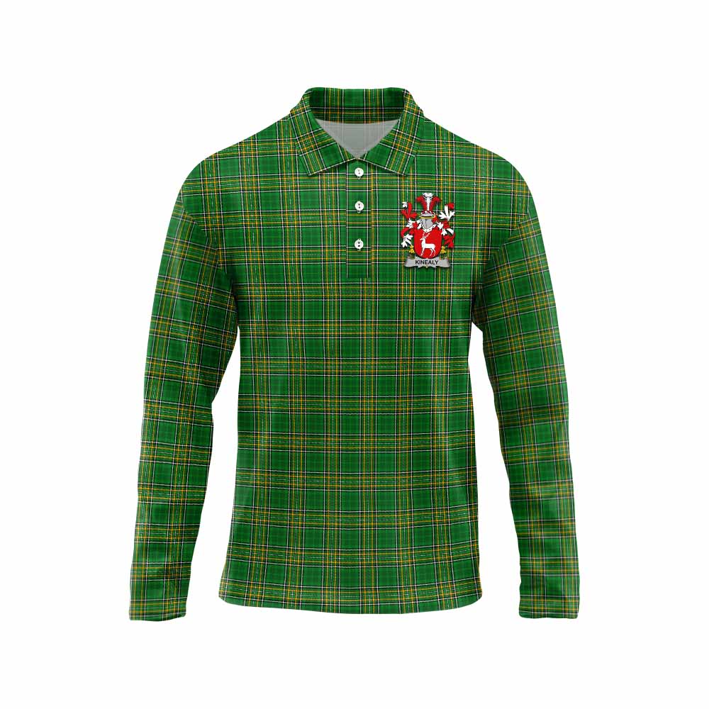 Kinealy Irish Clan Tartan Long Sleeve Polo Shirt with Coat of Arms