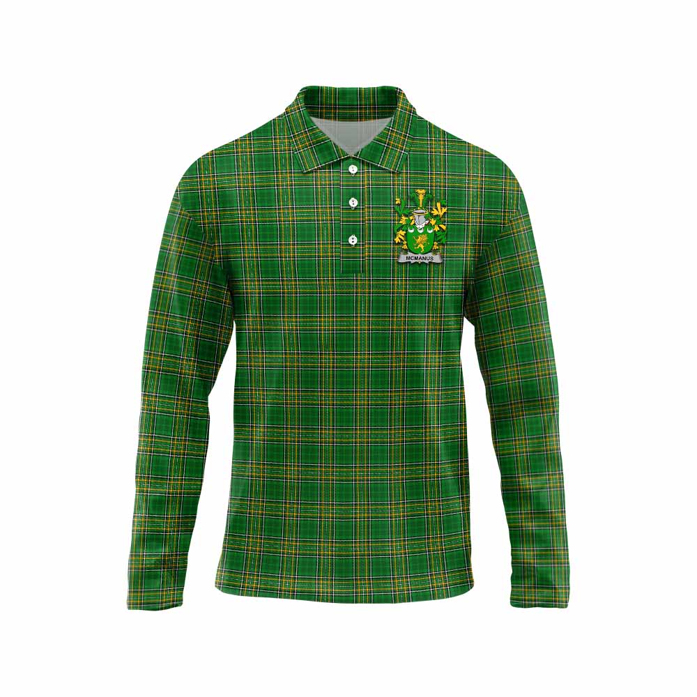 McManus Irish Clan Tartan Long Sleeve Polo Shirt with Coat of Arms