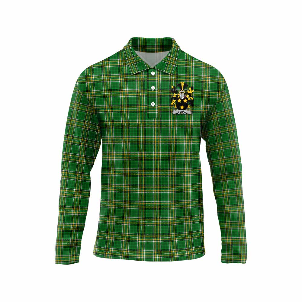 Moran Irish Clan Tartan Long Sleeve Polo Shirt with Coat of Arms