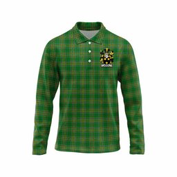 Moran Irish Clan Tartan Long Sleeve Polo Shirt with Coat of Arms