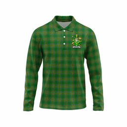 Malone Irish Clan Tartan Long Sleeve Polo Shirt with Coat of Arms