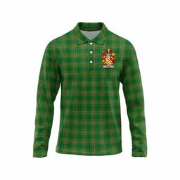 Heath Irish Clan Tartan Long Sleeve Polo Shirt with Coat of Arms