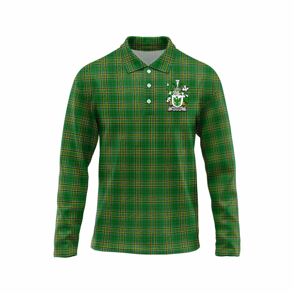 McEniry Irish Clan Tartan Long Sleeve Polo Shirt with Coat of Arms