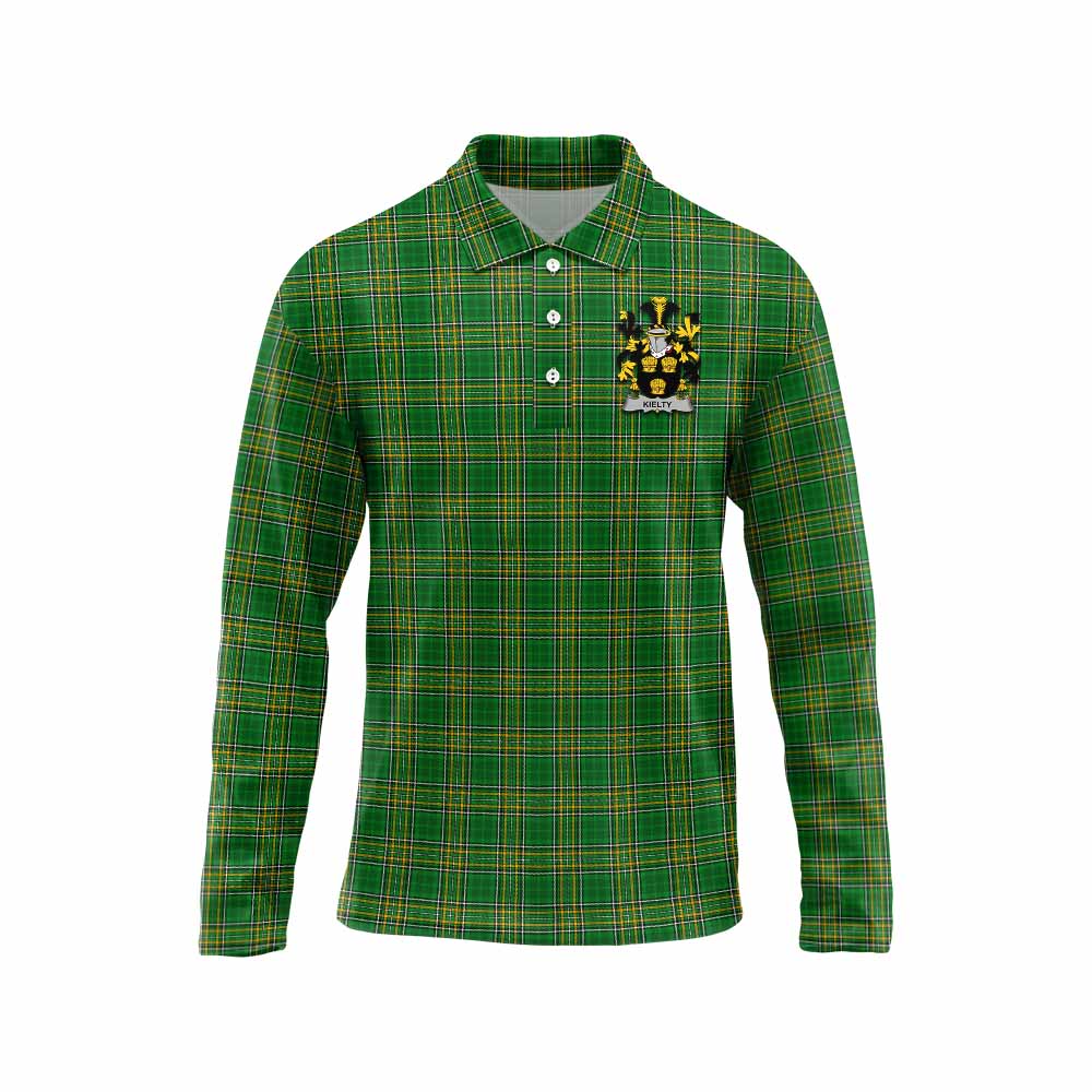 Kielty Irish Clan Tartan Long Sleeve Polo Shirt with Coat of Arms