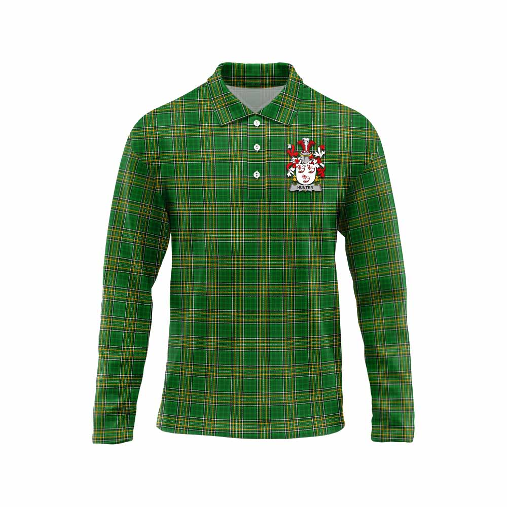 Hunter Irish Clan Tartan Long Sleeve Polo Shirt with Coat of Arms