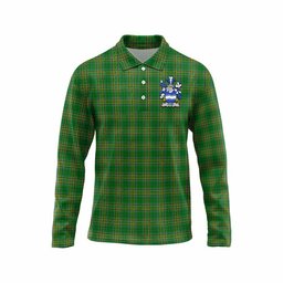Kyne Irish Clan Tartan Long Sleeve Polo Shirt with Coat of Arms