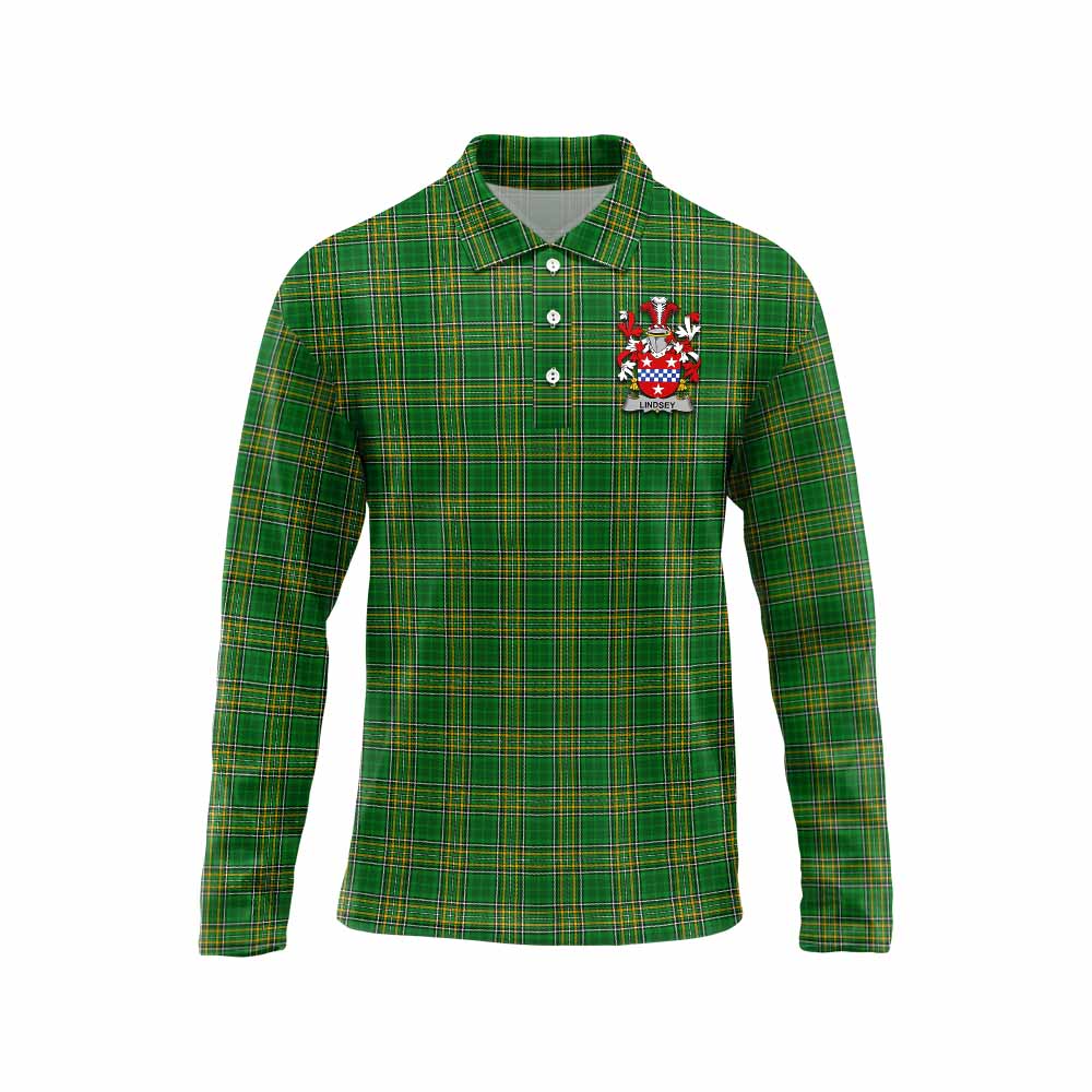 Lindsey Irish Clan Tartan Long Sleeve Polo Shirt with Coat of Arms