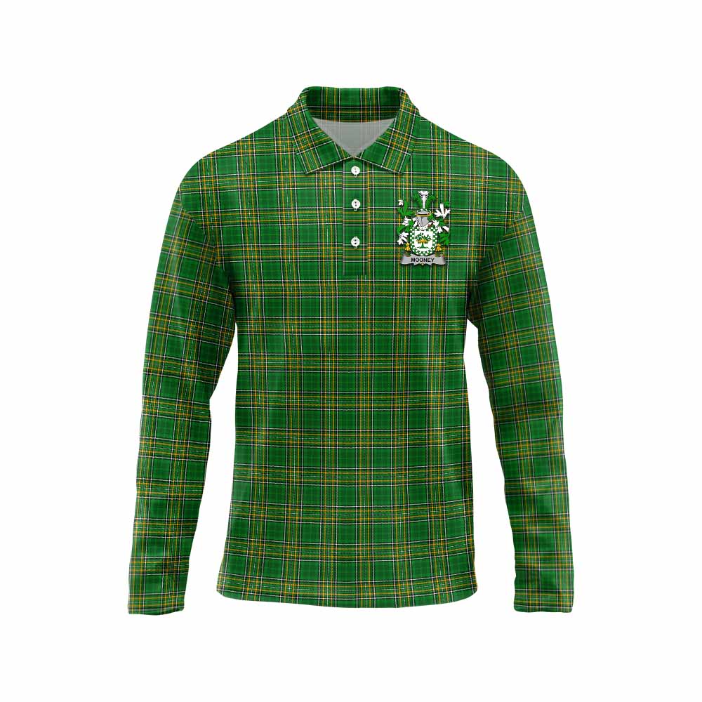 Mooney Irish Clan Tartan Long Sleeve Polo Shirt with Coat of Arms