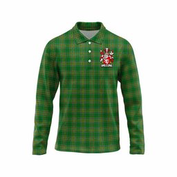 Henn Irish Clan Tartan Long Sleeve Polo Shirt with Coat of Arms