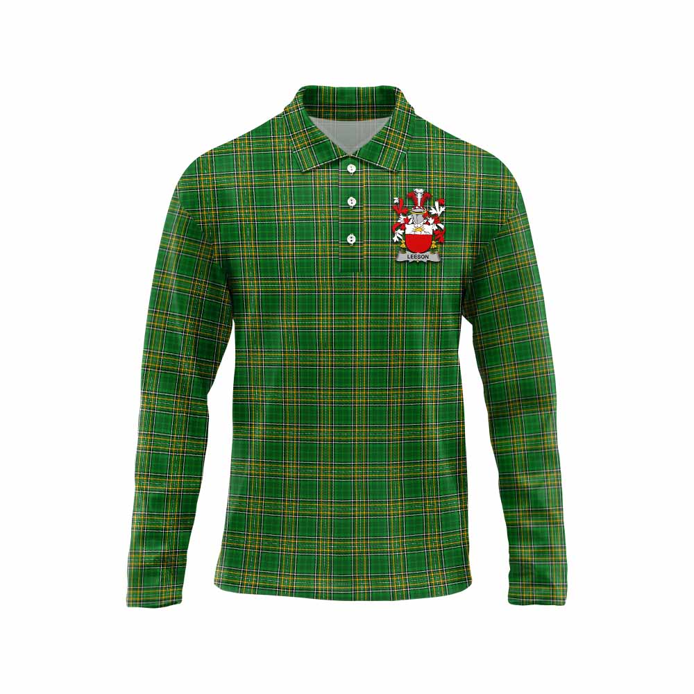 Leeson Irish Clan Tartan Long Sleeve Polo Shirt with Coat of Arms