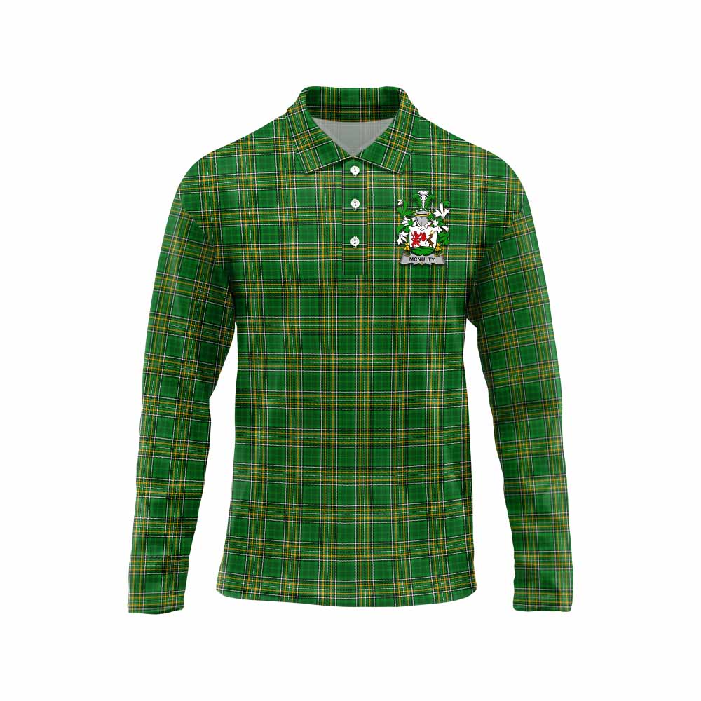 McNulty Irish Clan Tartan Long Sleeve Polo Shirt with Coat of Arms