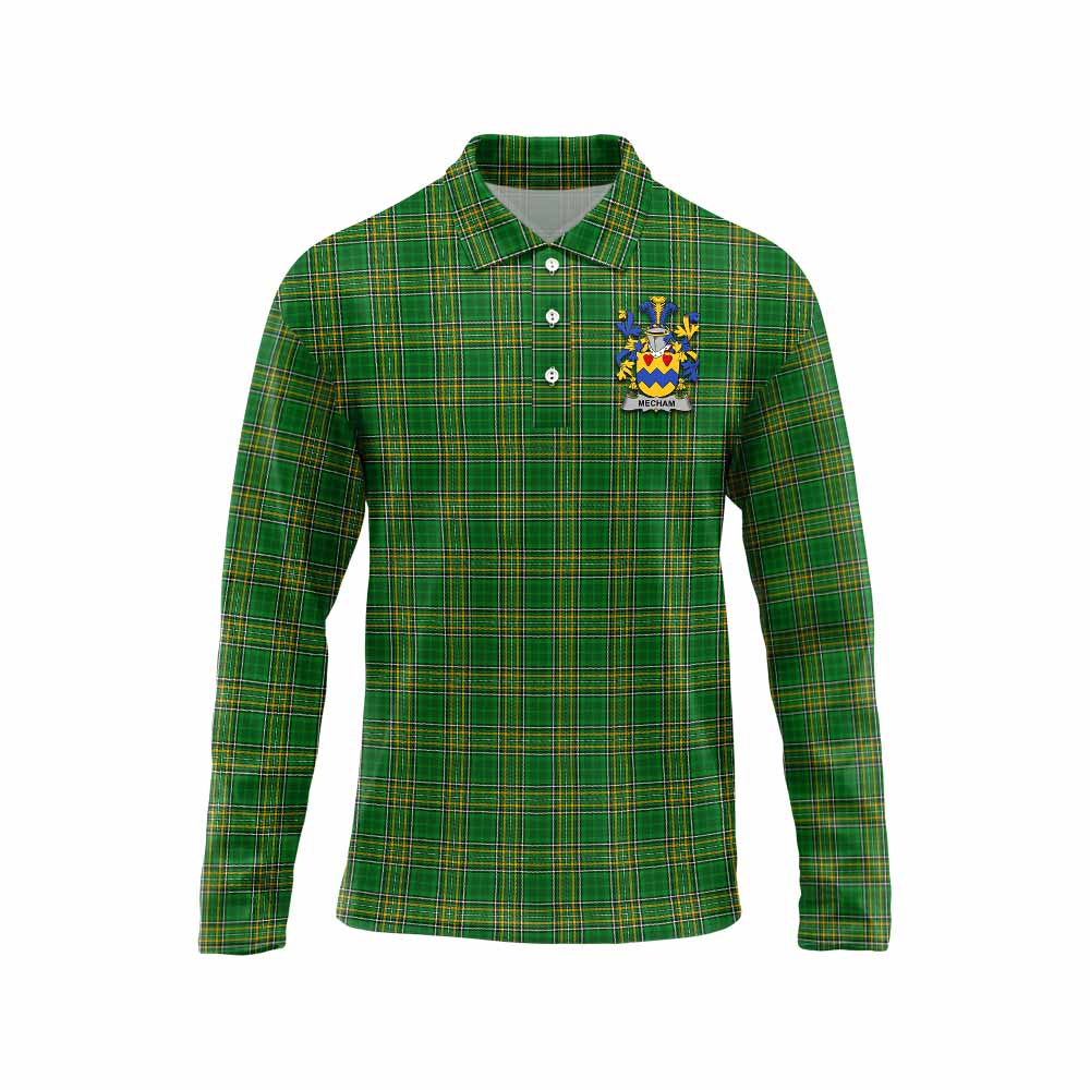 Mecham Irish Clan Tartan Long Sleeve Polo Shirt with Coat of Arms