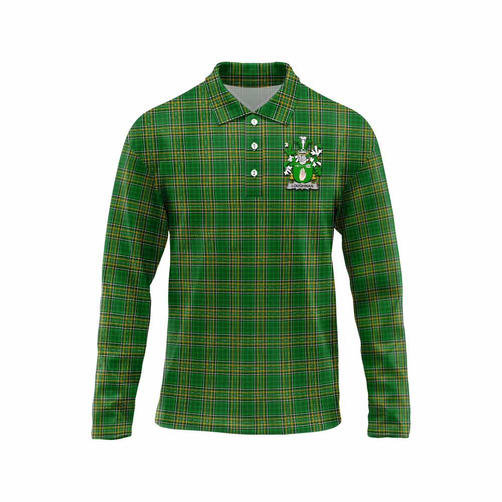 Loughnan Irish Clan Tartan Long Sleeve Polo Shirt with Coat of Arms