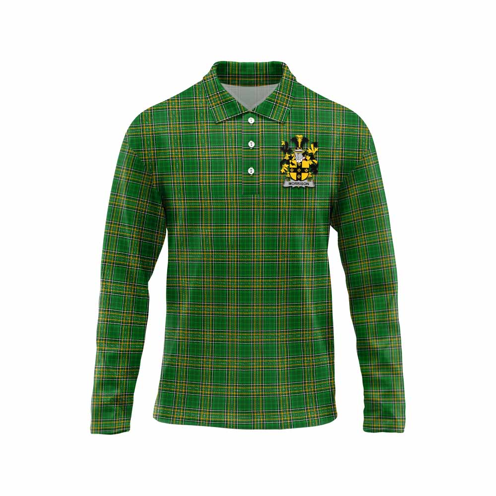 Morrison Irish Clan Tartan Long Sleeve Polo Shirt with Coat of Arms