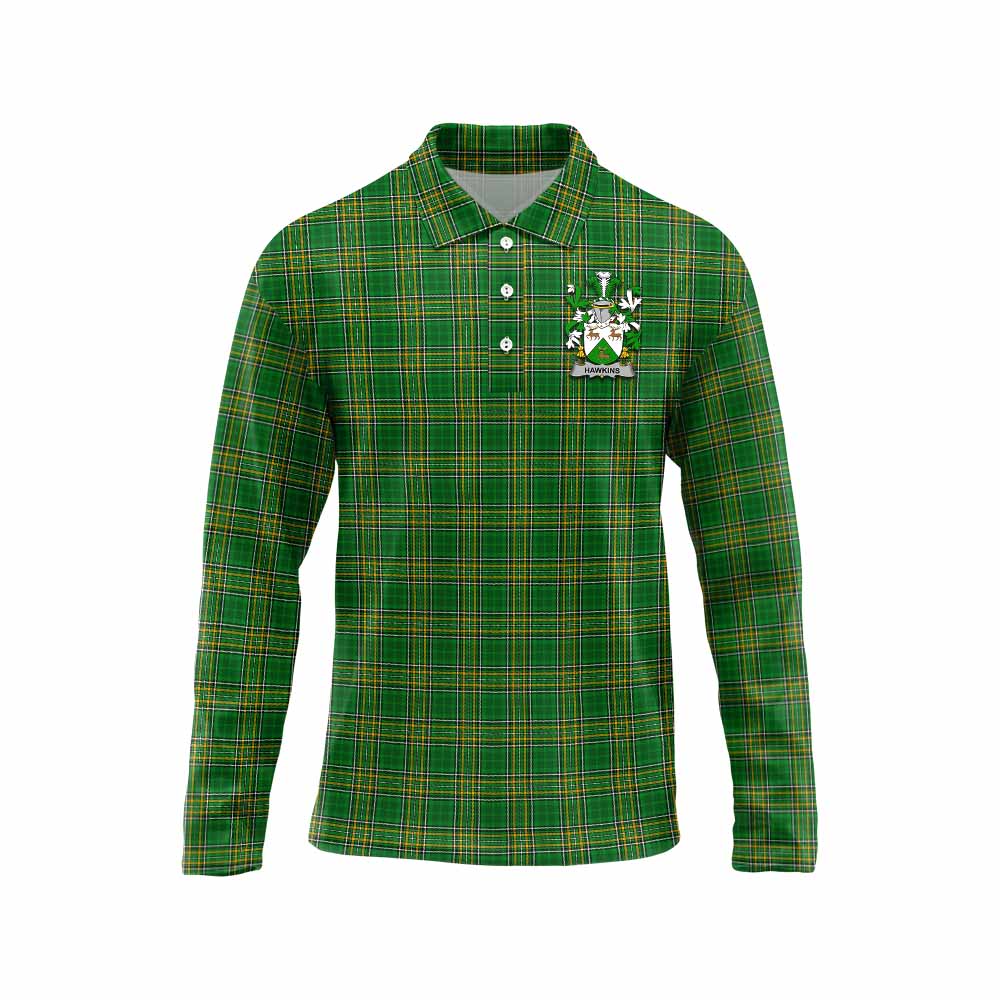Hawkins Irish Clan Tartan Long Sleeve Polo Shirt with Coat of Arms