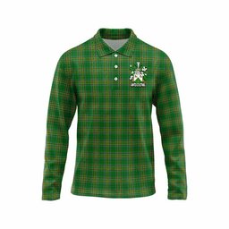 Hawkins Irish Clan Tartan Long Sleeve Polo Shirt with Coat of Arms