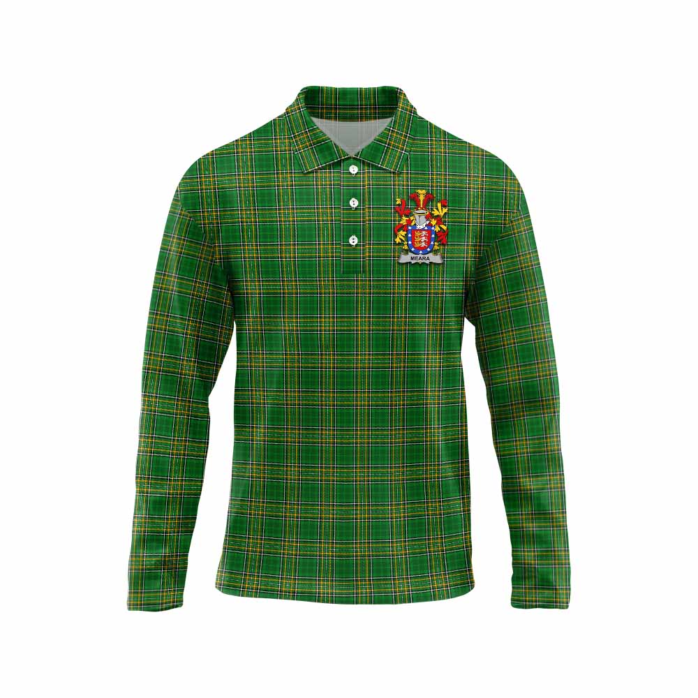 Meara Irish Clan Tartan Long Sleeve Polo Shirt with Coat of Arms