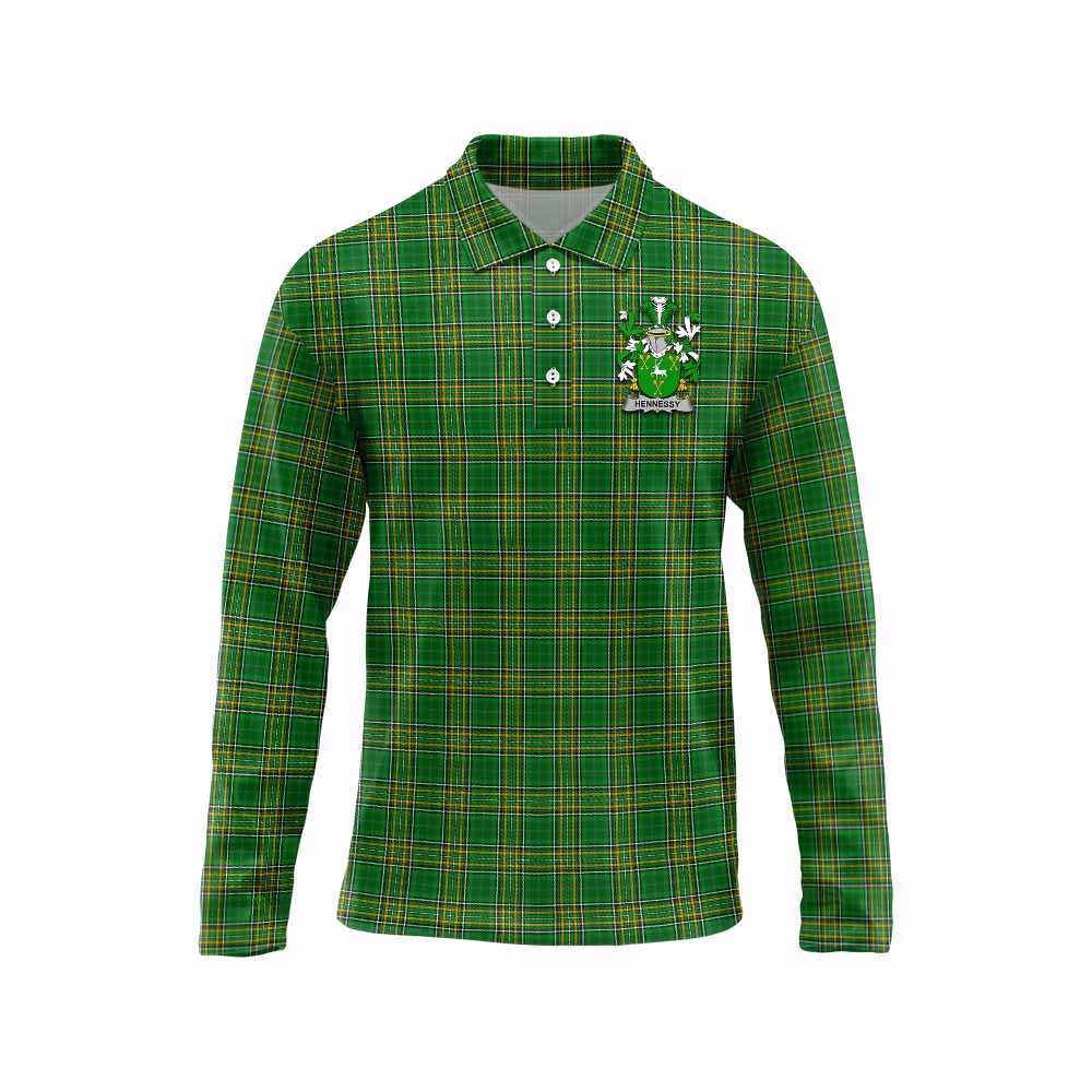 Hennessy Irish Clan Tartan Long Sleeve Polo Shirt with Coat of Arms