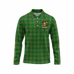Hill Irish Clan Tartan Long Sleeve Polo Shirt with Coat of Arms