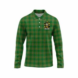 King Irish Clan Tartan Long Sleeve Polo Shirt with Coat of Arms