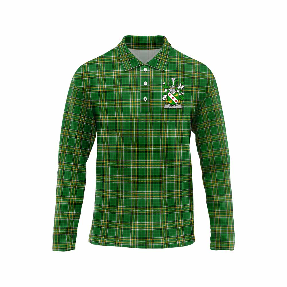 Heatley Irish Clan Tartan Long Sleeve Polo Shirt with Coat of Arms