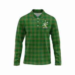 Heatley Irish Clan Tartan Long Sleeve Polo Shirt with Coat of Arms