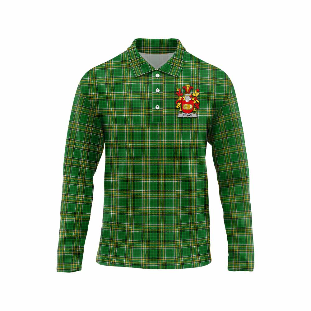 Ronan Irish Clan Tartan Long Sleeve Polo Shirt with Coat of Arms