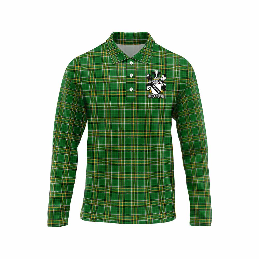 Ushburne Irish Clan Tartan Long Sleeve Polo Shirt with Coat of Arms