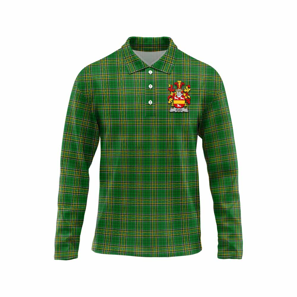 Rush Irish Clan Tartan Long Sleeve Polo Shirt with Coat of Arms