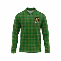 Wright Irish Clan Tartan Long Sleeve Polo Shirt with Coat of Arms
