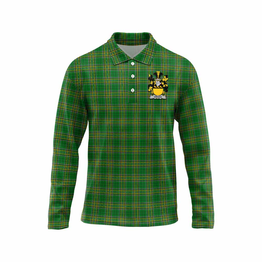 Owgan Irish Clan Tartan Long Sleeve Polo Shirt with Coat of Arms