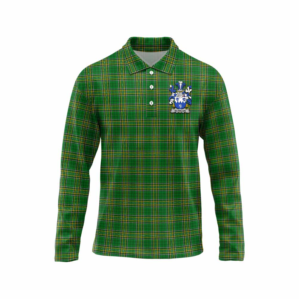Scanlon Irish Clan Tartan Long Sleeve Polo Shirt with Coat of Arms