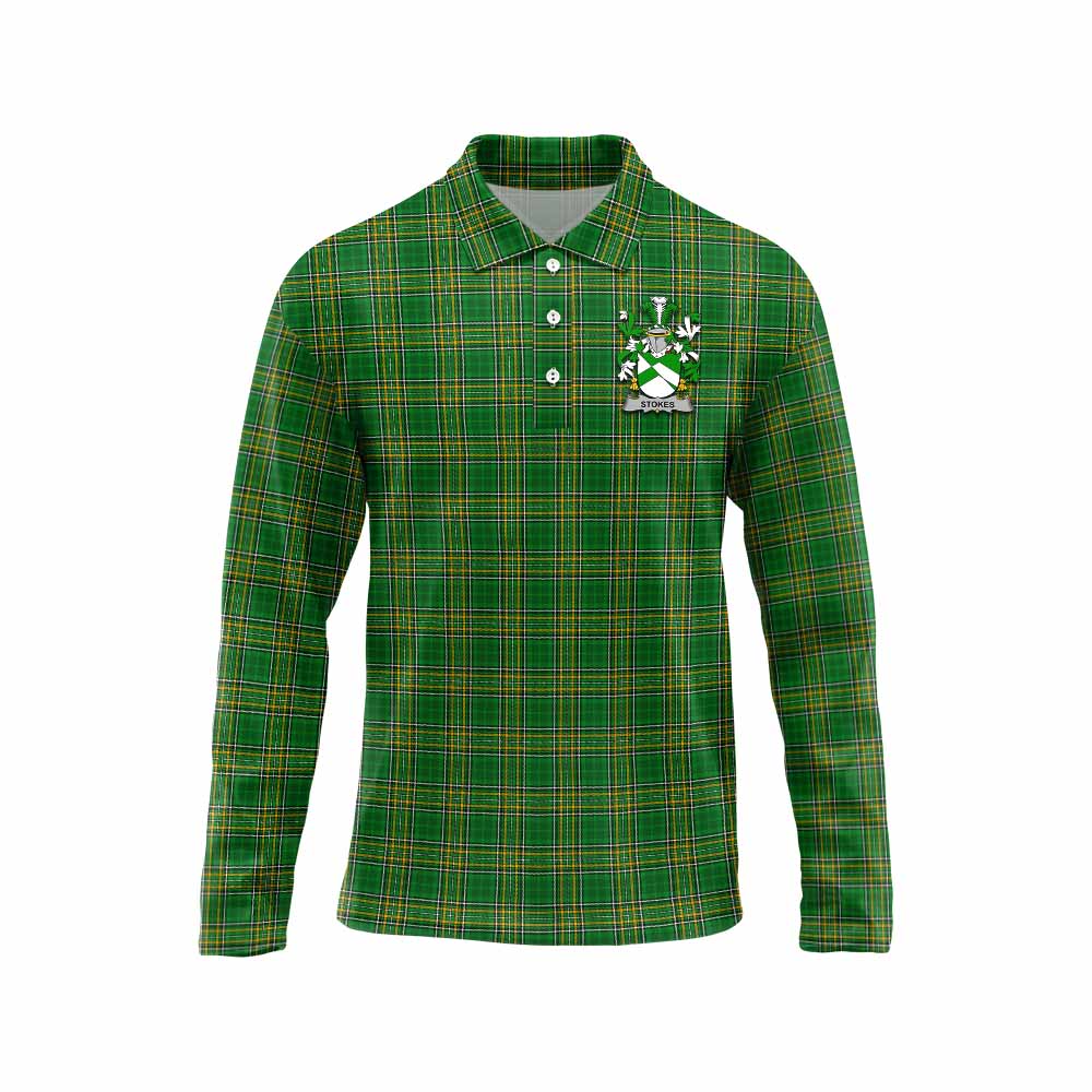 Stokes Irish Clan Tartan Long Sleeve Polo Shirt with Coat of Arms