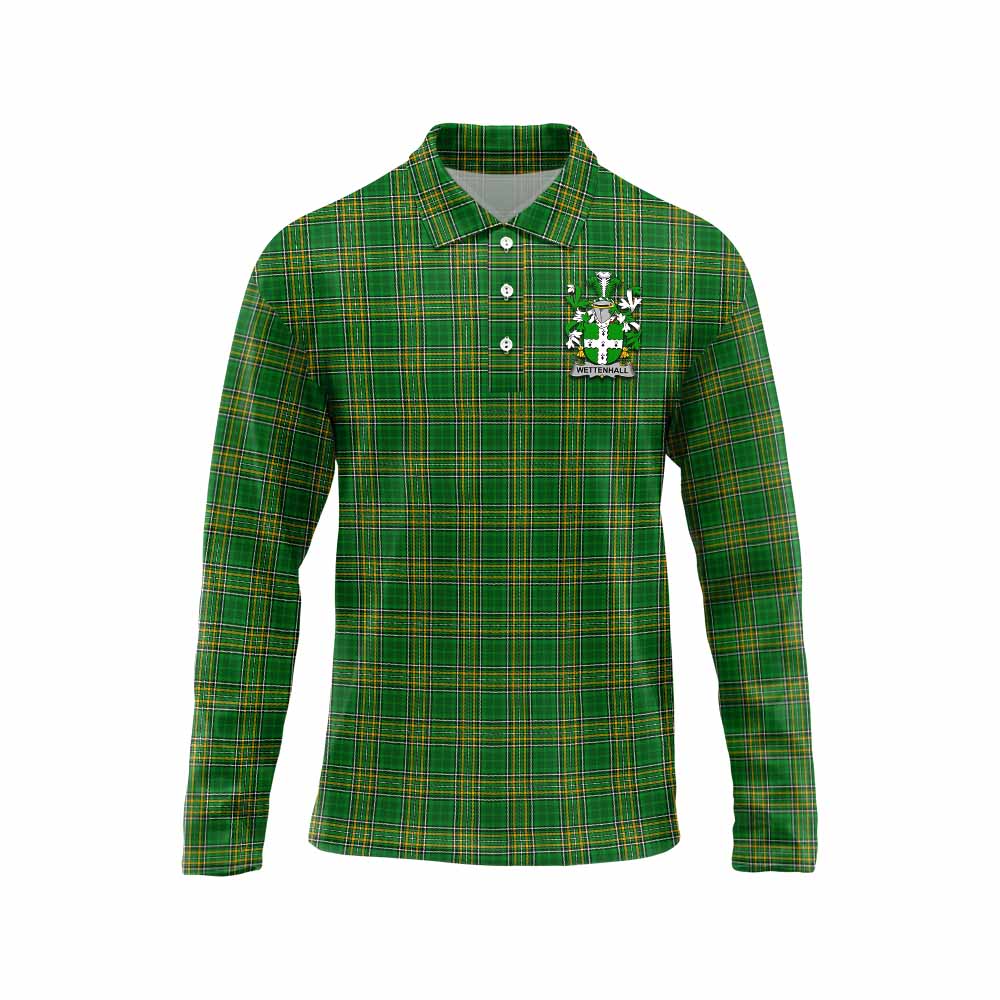 Wettenhall Irish Clan Tartan Long Sleeve Polo Shirt with Coat of Arms