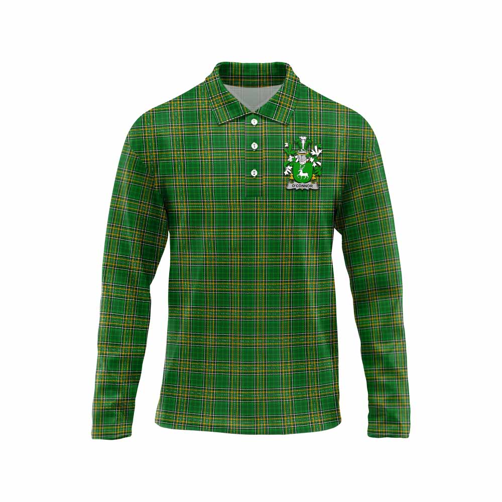 O'Connor Irish Clan Tartan Long Sleeve Polo Shirt with Coat of Arms