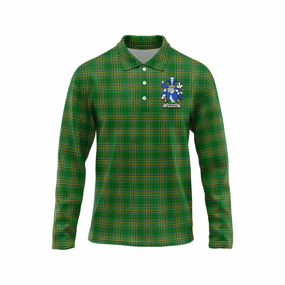 Sheehan Irish Clan Tartan Long Sleeve Polo Shirt with Coat of Arms