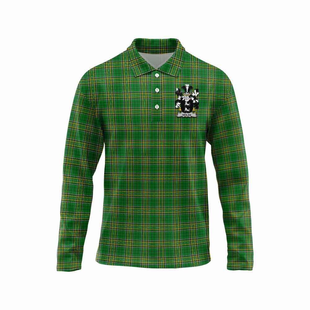 Neilan Irish Clan Tartan Long Sleeve Polo Shirt with Coat of Arms