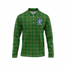 Rockfort Irish Clan Tartan Long Sleeve Polo Shirt with Coat of Arms