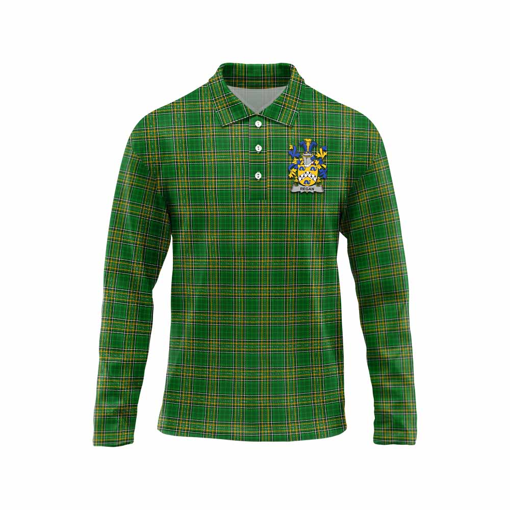 Regan Irish Clan Tartan Long Sleeve Polo Shirt with Coat of Arms