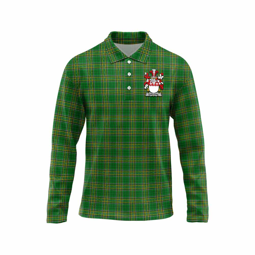 Perceval Irish Clan Tartan Long Sleeve Polo Shirt with Coat of Arms